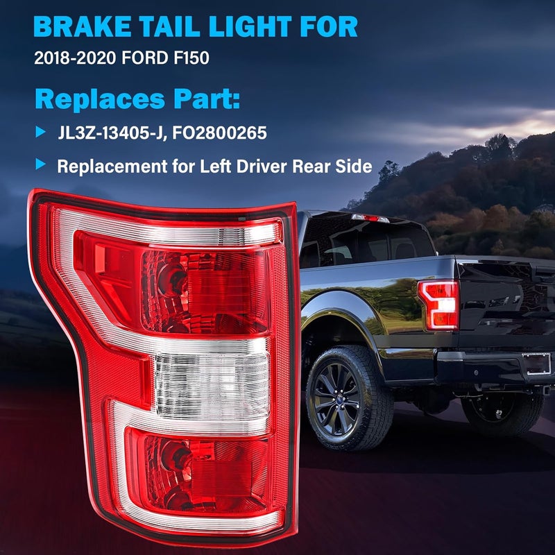 BeamTrack Tail Lights Assembly Compatible with 2018 2019 2020 Ford F-150 Left Driver Side Rear Light Brake Lamp Taillight with Bulb and Harness Replace JL3Z13405H - Image 2